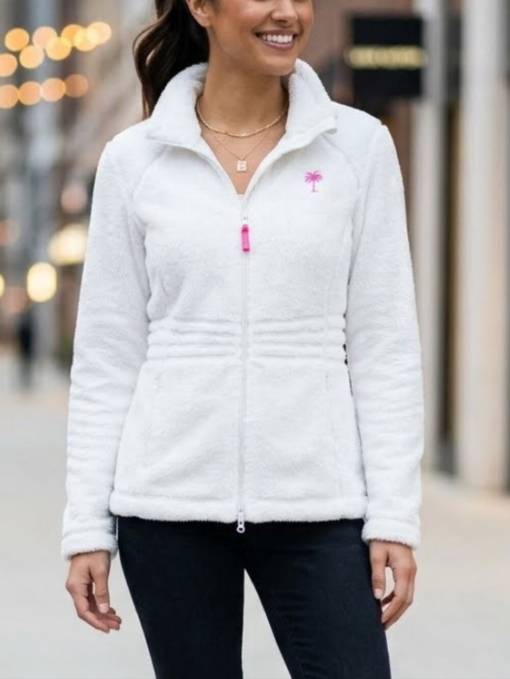 Lilly Pulitzer Maddie Fleece Palmtree Jacket Cozy Activewear Y2K Resort Preppy